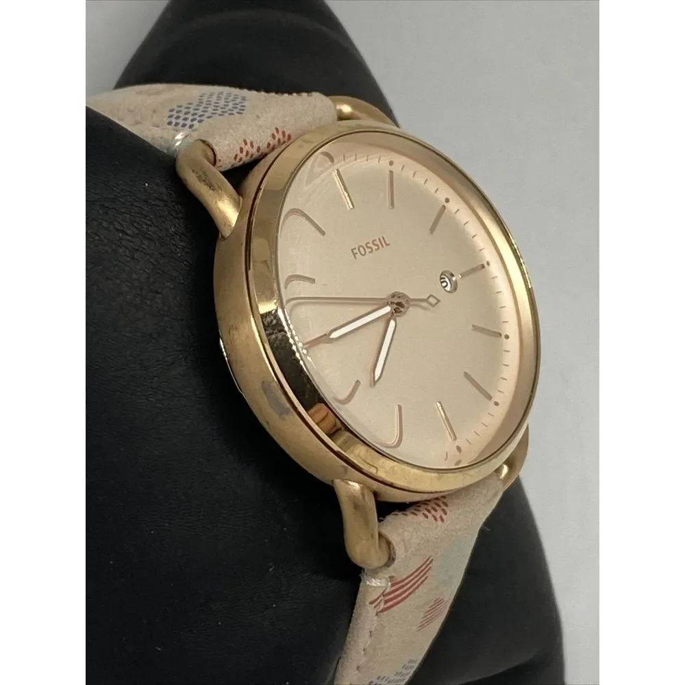 Fossil The Commuter ES4333 Women Leather Analog RoseGold Dial Quartz Watch XR567